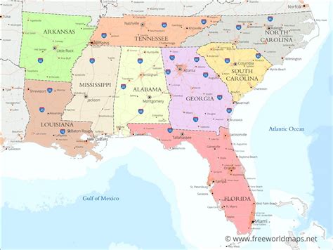 Map of the Southeast United States